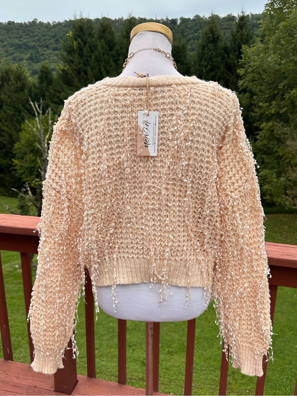Very J Fuzzy Textured Cream Knit Sweater - Picture 4 of 5